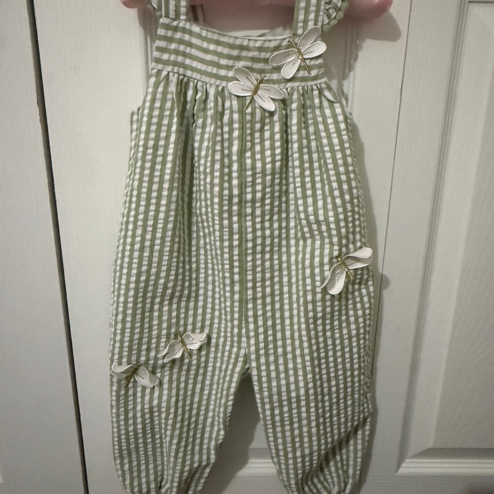 Good Lad Green and White Seersucker Romper 18m